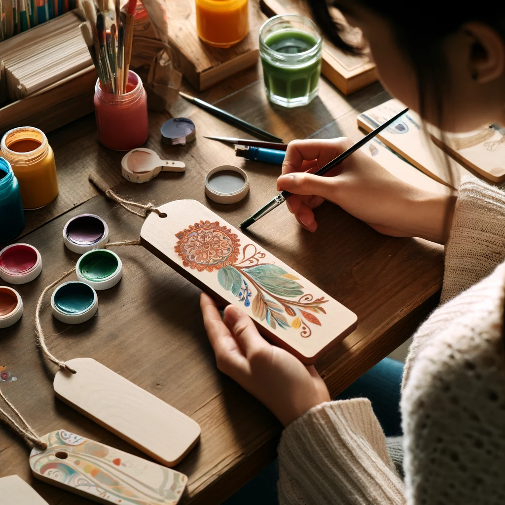 DIY bookmark painting by woman