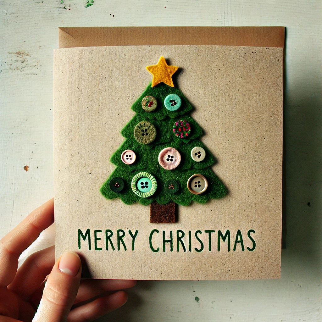 Card with Christmas tree motif made of DIY felt